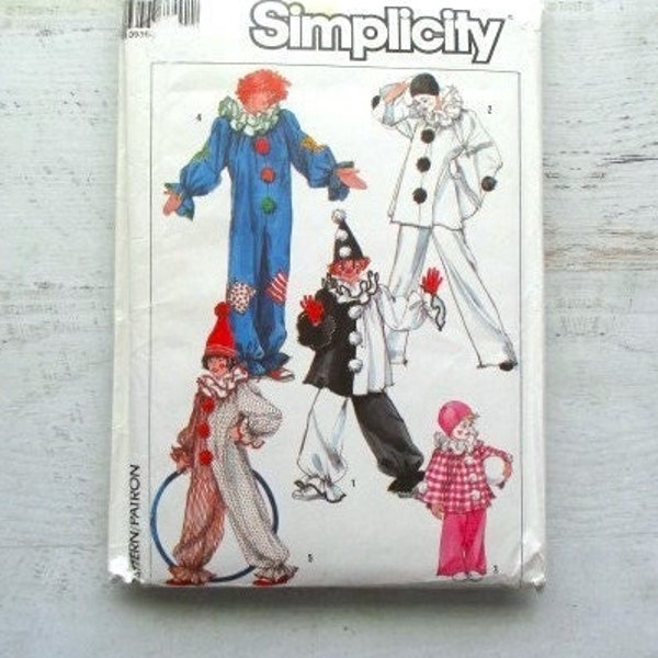 Simplicity UNCUT 4378 Adults' Clown/Pierrette Costumes & Hat - Halloween/Theatrical - Size 36" - 48" Bust/Chest - Vintage 1986 Pattern