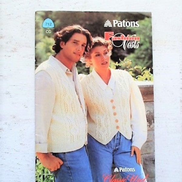 Patons Booklet 712 Fashion Vests - Vest Knitting Patterns for Women and Men - His & Hers - Vintage 1994 Knitting Patterns