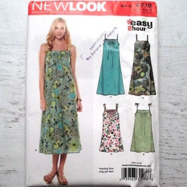 New Look UNCUT 6778 Misses' Tank Dress with Neckline, Strap & Length Variations - Easy 2 Hour - Size 6 8 10 12 14 16 - 2008 Sewing Pattern