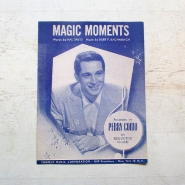 1957 Sheet Music - "Magic Moments - Lyrics by Hal David, Music by Bacharach - For Voice, Piano & Guitar - Vintage 1950s Song Sheet