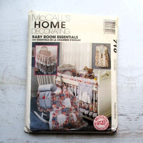 McCall's UNCUT 8656/710 Baby Room Essentials - Headboard, Dust Ruffle, Quilt, Bassinet Cover, Laundry Bag & More - 1997 Sewing Pattern