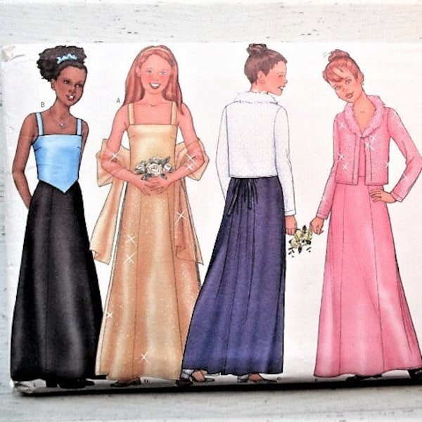 Butterick UNCUT 6849 Girls' Cardigan, Top, Skirt & Stole - Size 12 14 16 - Junior Prom Dress - Party Outfit - Easy Vintage 2000 Pattern