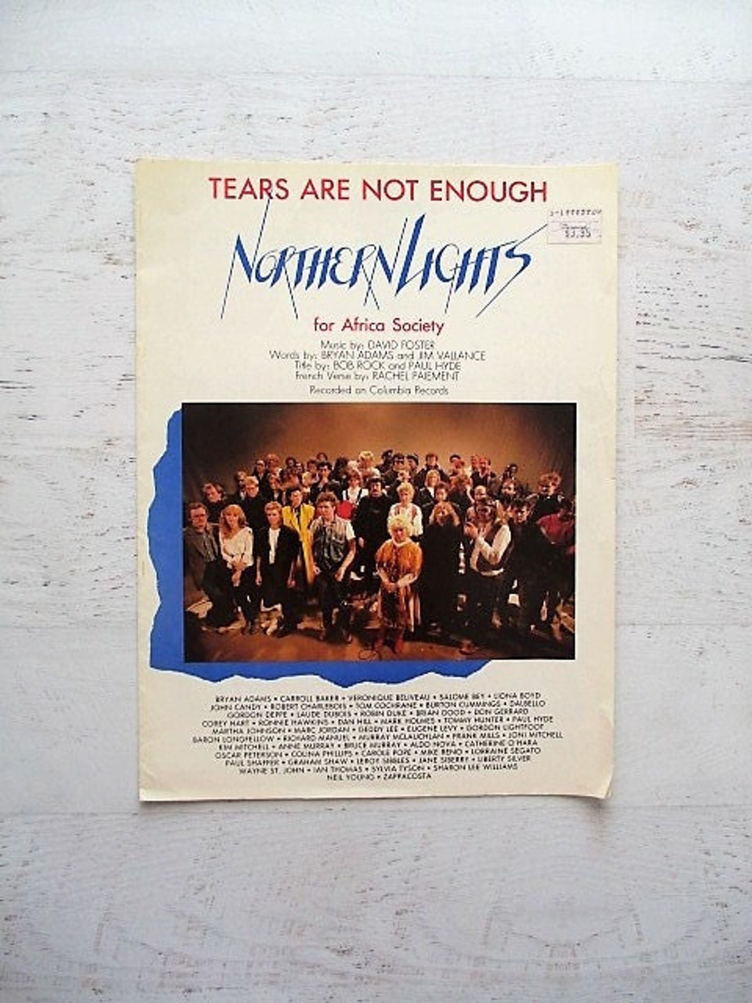 Tears Are Not Enough Sheet Music Northern Lights for Africa Etsy