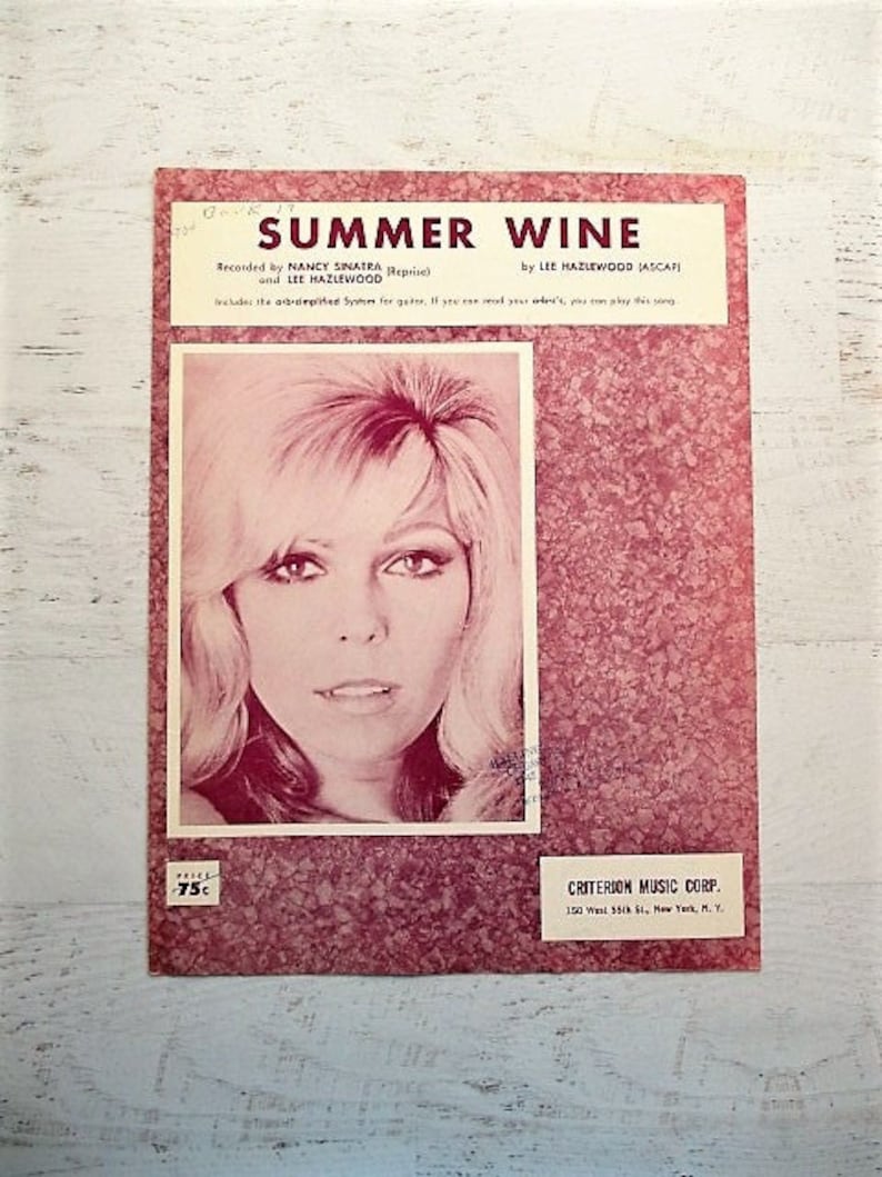 1966 Sheet Music summer Wine Nancy Sinatra Lyrics & Music by Lee Hazlewood Vintage 1960s Song