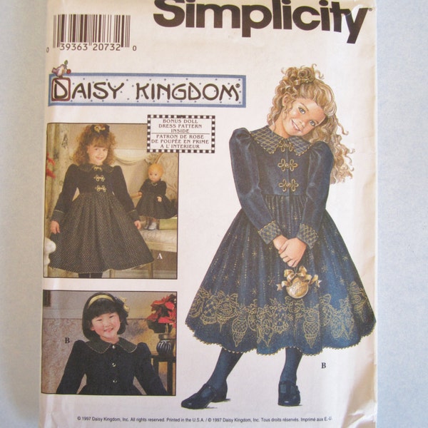 Simplicity 7788 UNCUT Child's/Girls' Dress and Doll Dress for 17" Doll Sewing Pattern - Size 3-6 - Vintage Sewing Pattern 1997