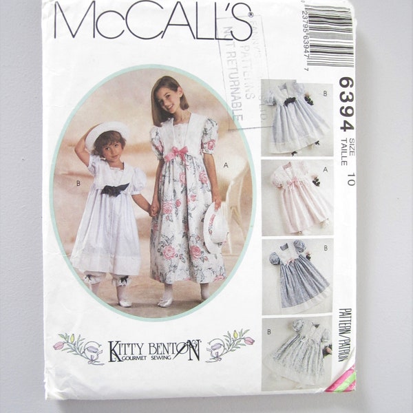 McCall's 6394 UNCUT Girls' Dress, Pantaloons and Hatband - Size 6 or 10 - Choose One - Vintage Sewing Pattern by Kitty Benton - 1993