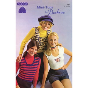 Ulotka Patons 2097 - Mini-Tops by Beehive - Damskie topy dziergane i szydełkowane - Wzór PDF do natychmiastowego pobrania cyfrowego - Vintage 1970s