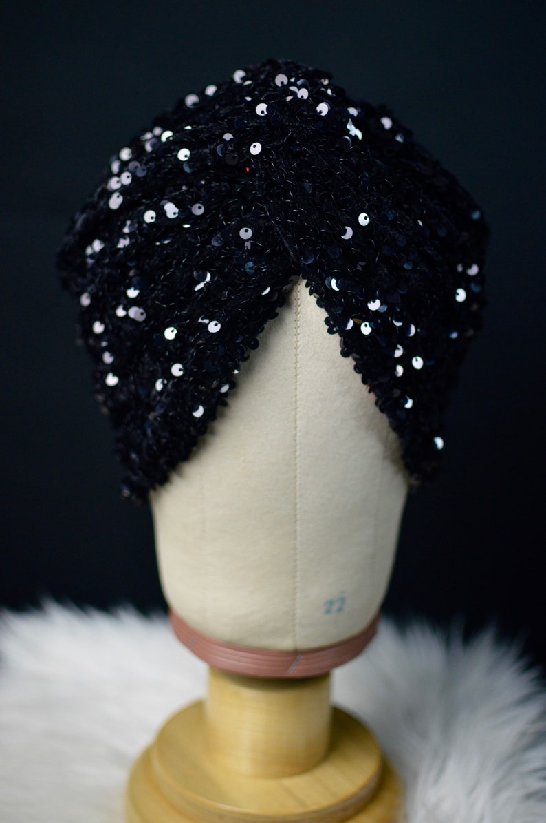 Black Sequin Twist Turban image 1