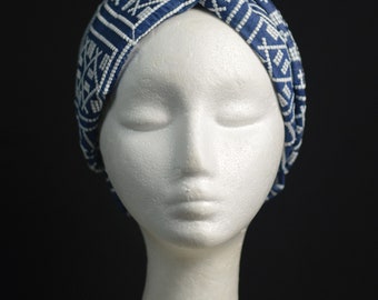 Denim Embroidered Plush Turban Headband