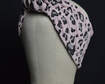 Blush and Black Leopard Print Top Knot Headband