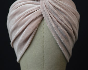 Blush Pink With Gold Velvet Twist Turban