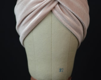 Blush Pink With Gold Velvet Twisted Knot Turban Headband