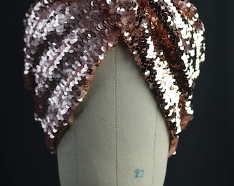 Rose Gold/Gold Sequin Twist Turban