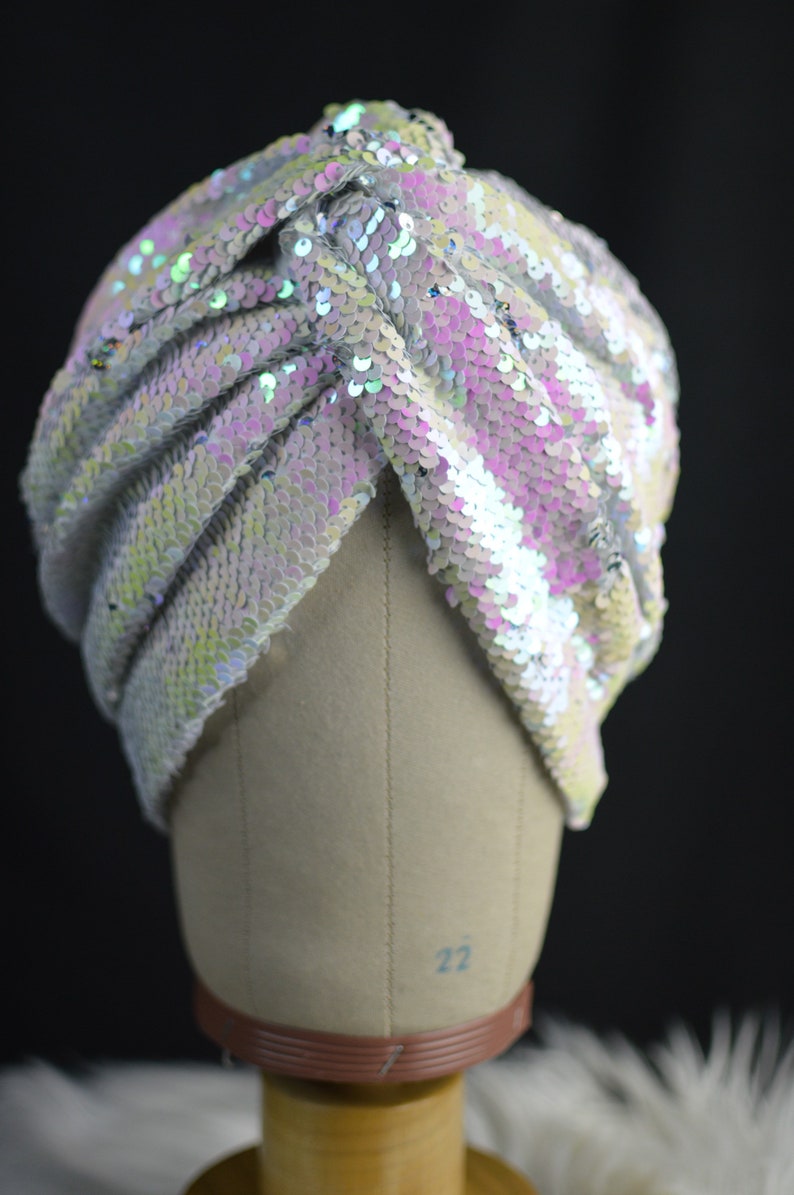 White Sequin Twist Turban image 2