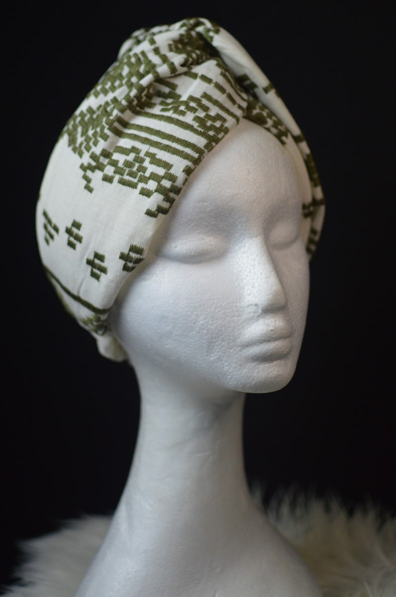 Green and Cream Embroidered Plush Turban Headband - Etsy