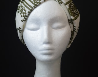 Green and Cream Embroidered Plush Turban Headband