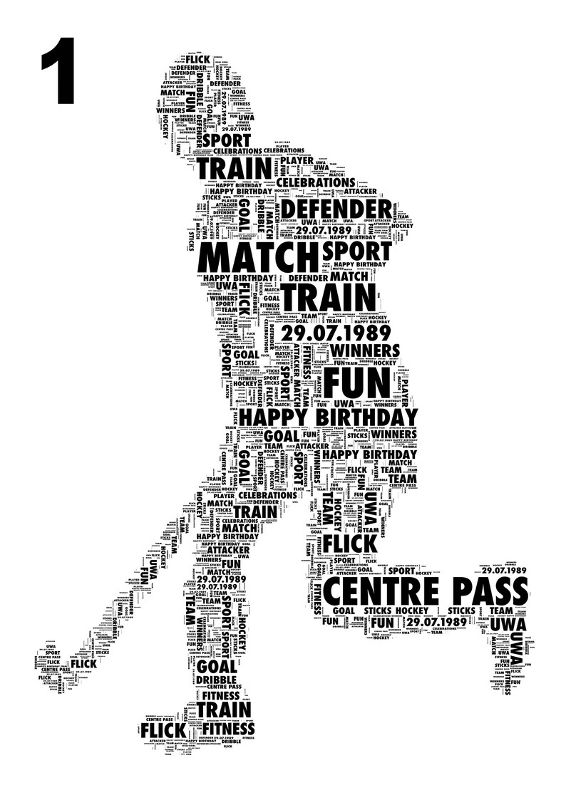 Personalised Hockey Player Sportsman/woman. Word Art Print. Etsy