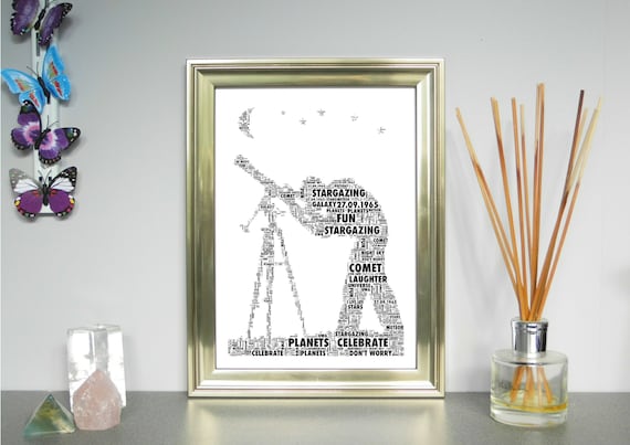 PERSONALISED Telescope Word Art Wall Print Gift Idea Astronomy Star Gazing Space