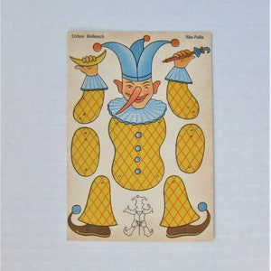 1940&#39;s Swedish Circus Clown Cut Out Puppet - Illustrated Assembly - Vintage Post Card