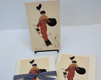 ART DECO Fashion with Dog Note Cards with Envelopes - Set of Five - Inspired By Antique Post Card - Early 1900s