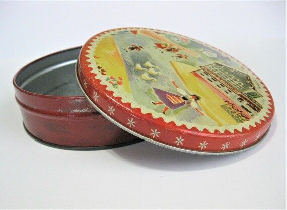 Antique 1950's Luncheon Tin with Lid - 6" Round B… - image 3