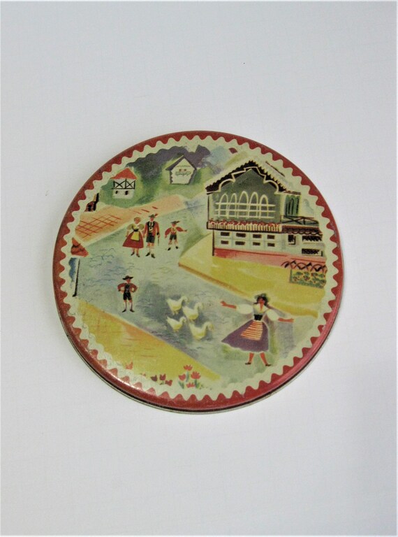 Antique 1950's Luncheon Tin with Lid - 6" Round B… - image 1