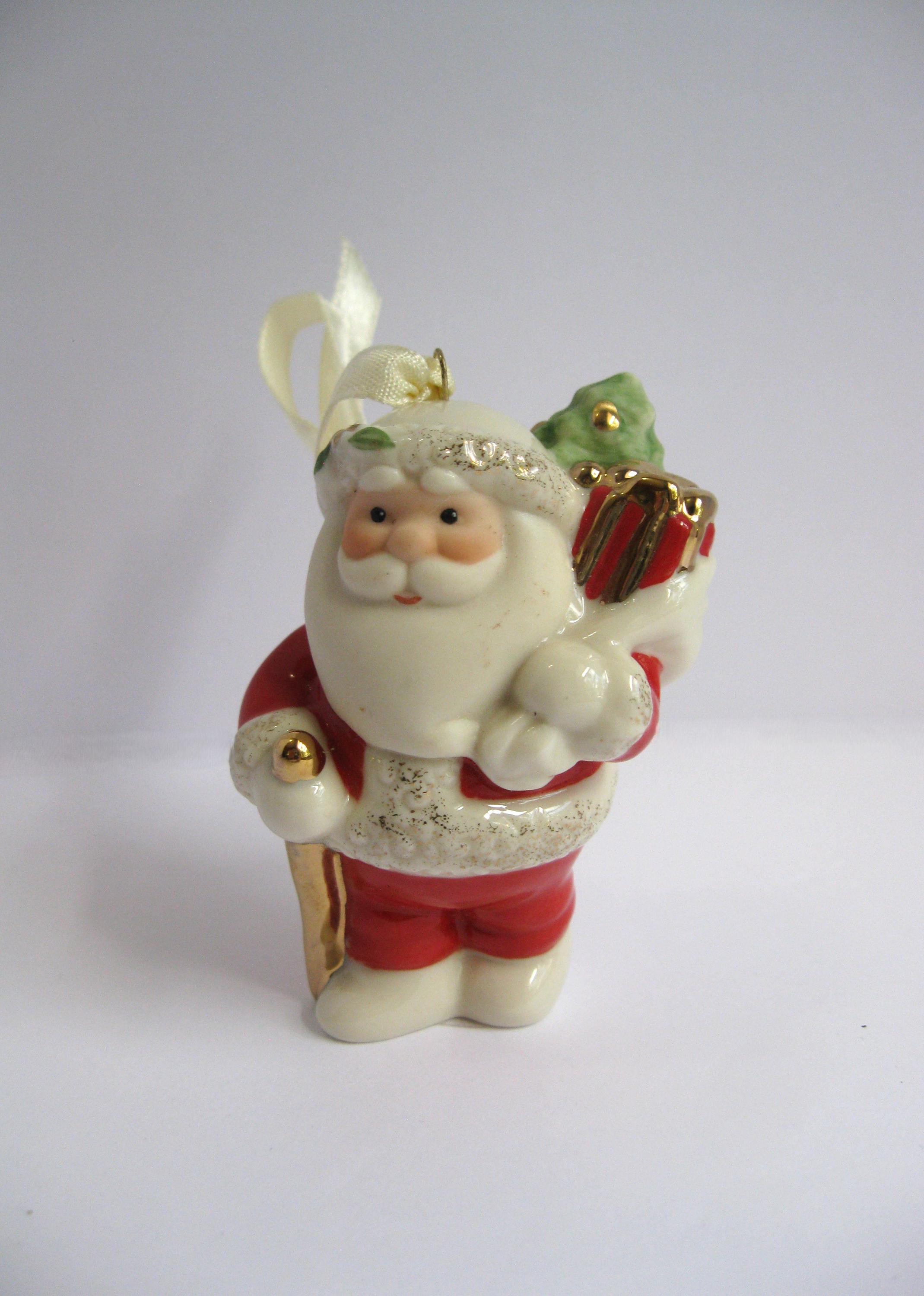 Vintage 1980s Lenox Porcelain Santa Claus Christmas Ornament Santa with  Filled Toy Bag and Gold Walking Stick