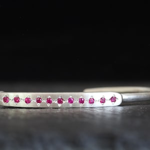 Rubies silver cuff bracelet, Mozambique ruby sterling silver cuff, July birthstone cuff, rubies stackable silver cuff bracelet, July gift.