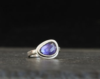 Iolite sterling silver ring, rose cut Iolite silver ring, women iolite silver ring, iolite statement ring, violet stone silver ring.
