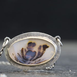 Dendritic agate gold and silver necklace, dendritic silver necklace, dendritic agate 14k and silver necklace, dendritic agate jewelry.