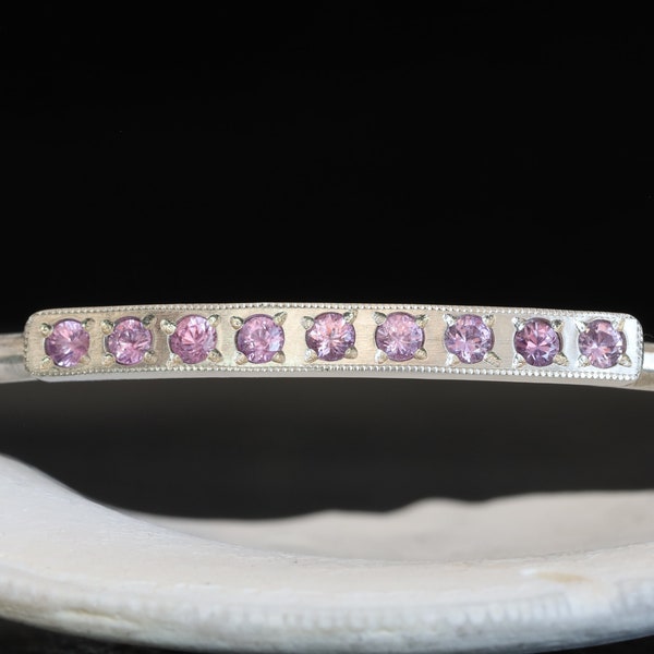 Sapphires sterling silver cuff bracelet, pink sapphires cuff, women sapphires sterling silver bracelet, September birthstone cuff bracelet.