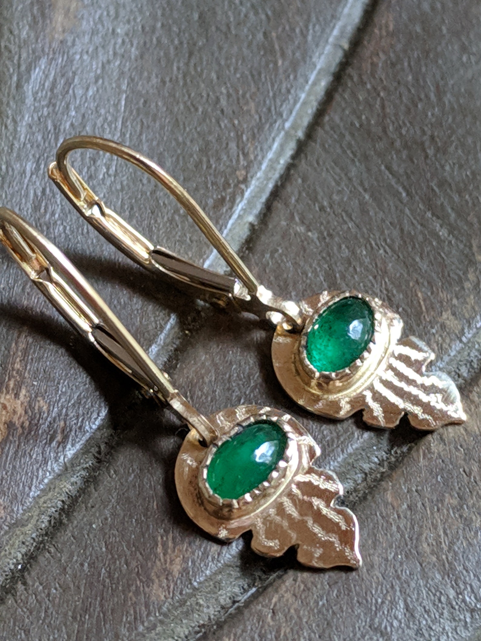 14K gold Emerald earrings Emerald dangle earrings gold Etsy