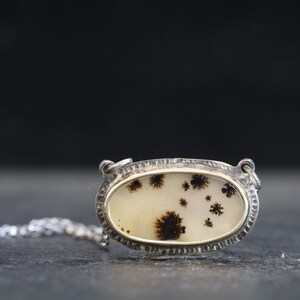 Dendritic agate gold and silver necklace, dendritic silver necklace, dendritic agate 14k and silver necklace, dendritic agate jewelry.
