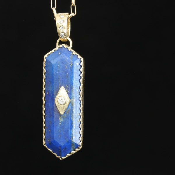 Lapis and diamonds 14k gold pendant, lapis lazuli gold pendant, December birthstone gold pendant, women lapis and diamonds gold necklace.