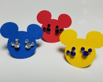 Mickey Earrings - Tiny Crystal Mickey Earrings with Mickey shaped Cardstock card - Disney Cruise Fish Extender Gift - FE Gift