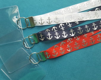 Ribbon Lanyard - Silver Anchor - Anchors Away! - Cruise - Non-scratchy - Child or Adult