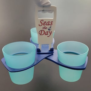 Cruise Beverage Carrier - Seas the Day or Cruisin&#39; with Mickey - CarryAround Cup Carrier - Reusable - DCL Royal NCL Carnival MSC Princess