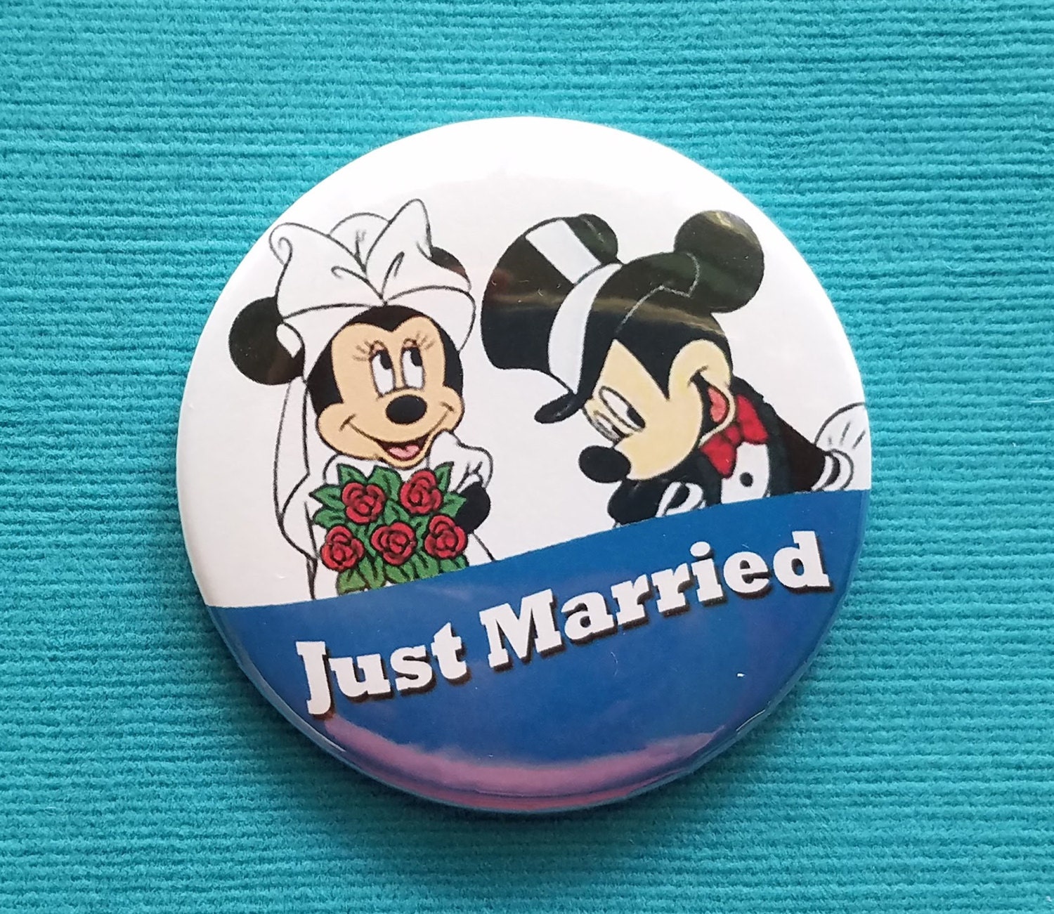 Just Married Disney Button – Celebration Pin, Cruise, Park Wedding