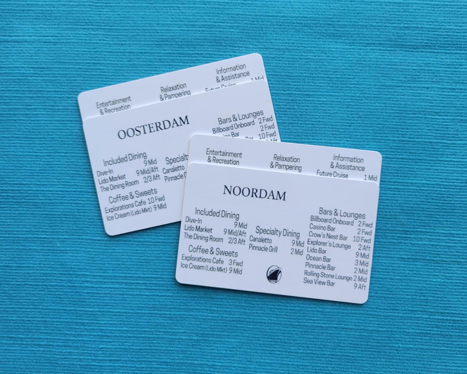 Holland America Cruise Line HAL Deck Locator Cards - Wayfinder Set