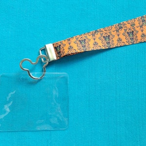 Disney KTTW Card Holder/Lanyard - Pumpkin Mickey Haunted Mansion Wallpaper - Halloween on the High Seas - Non-scratchy - Child or Adult