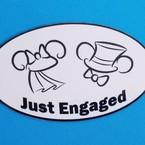 Just Engaged Car Magnet or Sticker - Door Magnet - Mickey and Minnie Just Engaged - Engagement Magnet