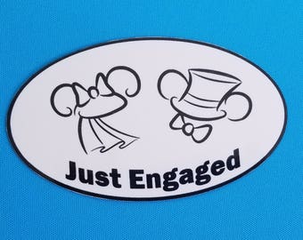 Just Engaged Car Magnet or Sticker - Door Magnet - Mickey and Minnie Just Engaged - Engagement Magnet