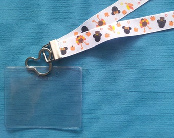 Disney KTTW Card Holder/Lanyard  - Thanksgiving Mickey - Non-scratchy - Child or Adult