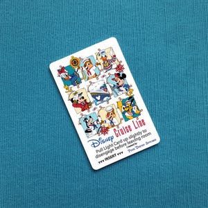 May include: A rectangular white card featuring Disney Cruise Line branding and illustrations of Mickey Mouse, Donald Duck, Pluto, and Chip 'n Dale in nautical attire. The text reads: Disney Cruise Line, Pull Light Card up slightly to disengage before leaving room, vvv INSERT vvv, Created by Pixie Dusted Stitches.