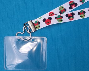 Disney Christmas Lanyard – Mickey & Minnie Elf, Soft Grosgrain Ribbon