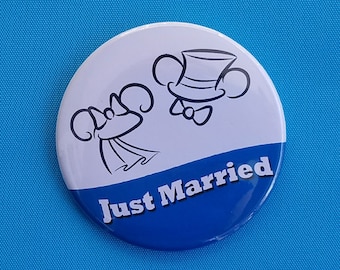 Just Married Ears Button - Mr & Mrs - Disney Wedding - Disney Cruise - Disney World - Disneyland - Celebration Button - Magnet - Bride