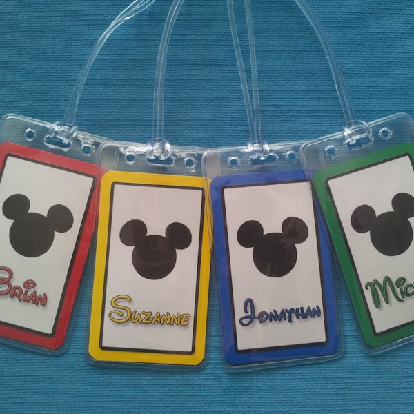 Set of Four Personalized Disney Mickey Head Luggage Tags ~ Custom