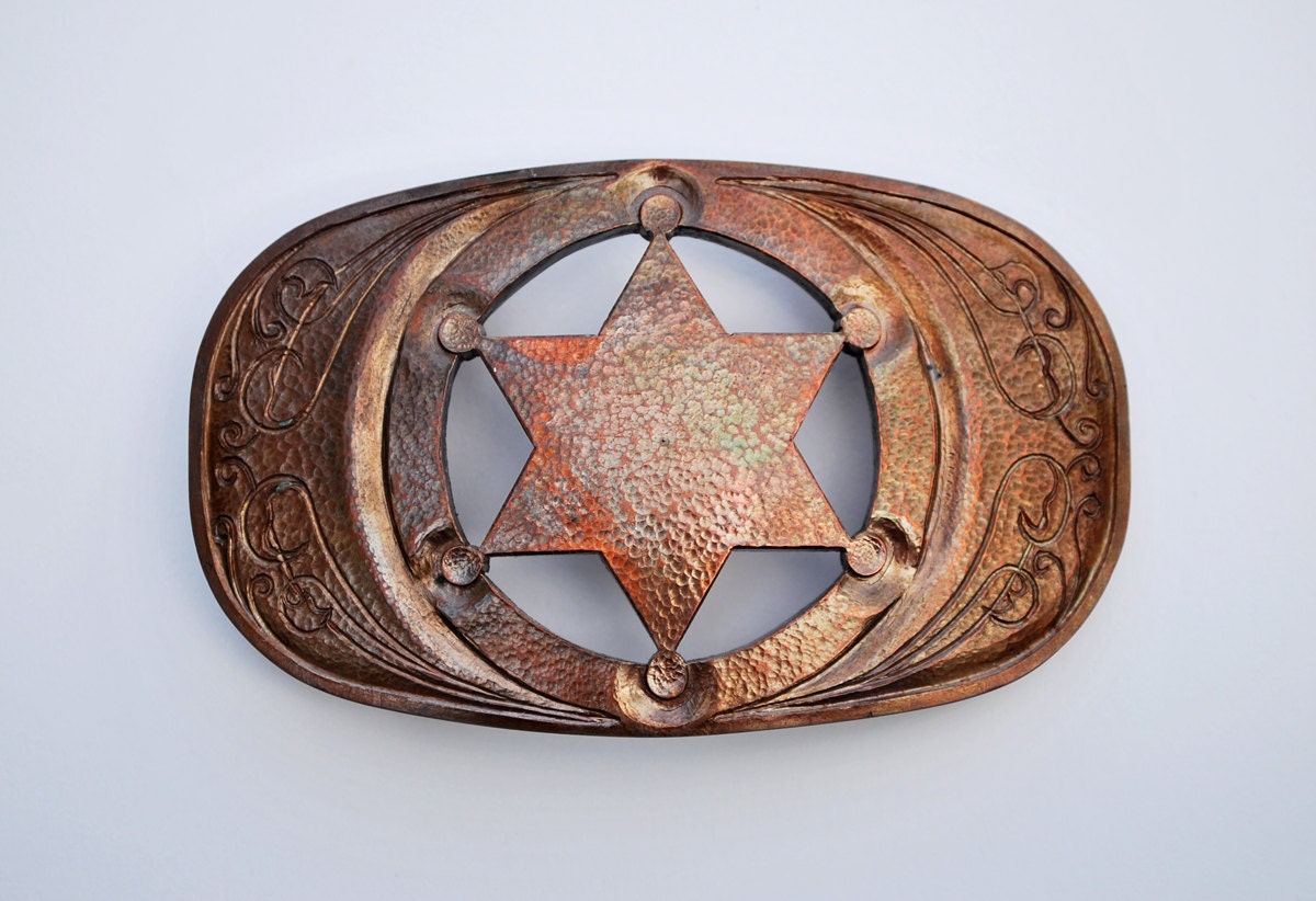 Sheriff Handmade Belt Buckle Western Cowboy Copper Embossed | Etsy