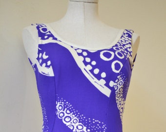 1970's Vintage Purple White Double Knit 1 piece Swim Suit size 4-  34B 36" Hip -