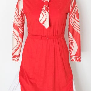1970's vintage red built in blouse style polyester day dress large Medium also available